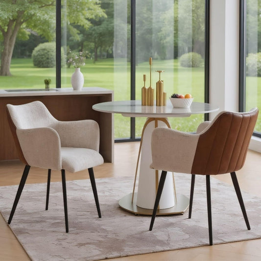 Arredo per soggiorno beige con braccioli rivestimento in tessuto