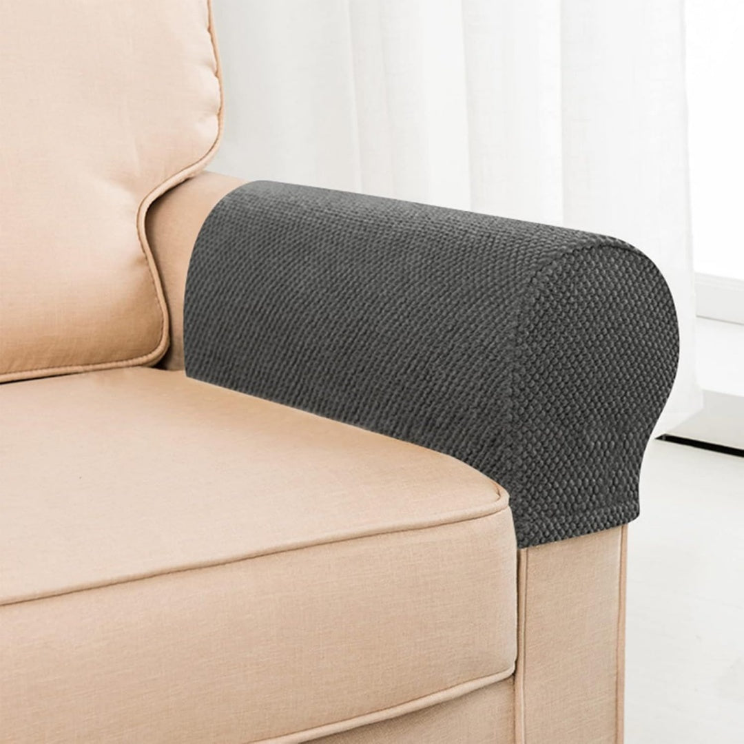 Arredo per soggiorno con braccioli rivestimento in tessuto grigio scuro