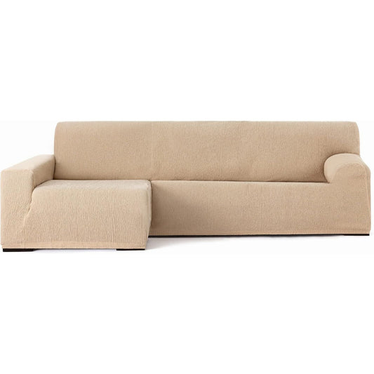 Seduta imbottita con poggiapiedi con braccioli beige